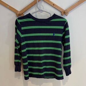 Polo Ralph Lauren Navy Blue & Kelly Green Striped Long Sleeve Tee Boys 3T Kids